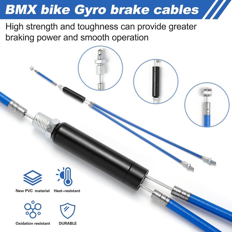 Gionfe مجموعة كابلات فرامل جيرو لدراجة BMX - 1 مجموعة أمامية + خلفية (علوية + سفلية) مع دوار سبينر لمعظم أنظمة الجيرو ودراجات 20 بوصة - خط سلك فرامل عالي الأداء وسكن (أزرق) ، احترافي - Image 3